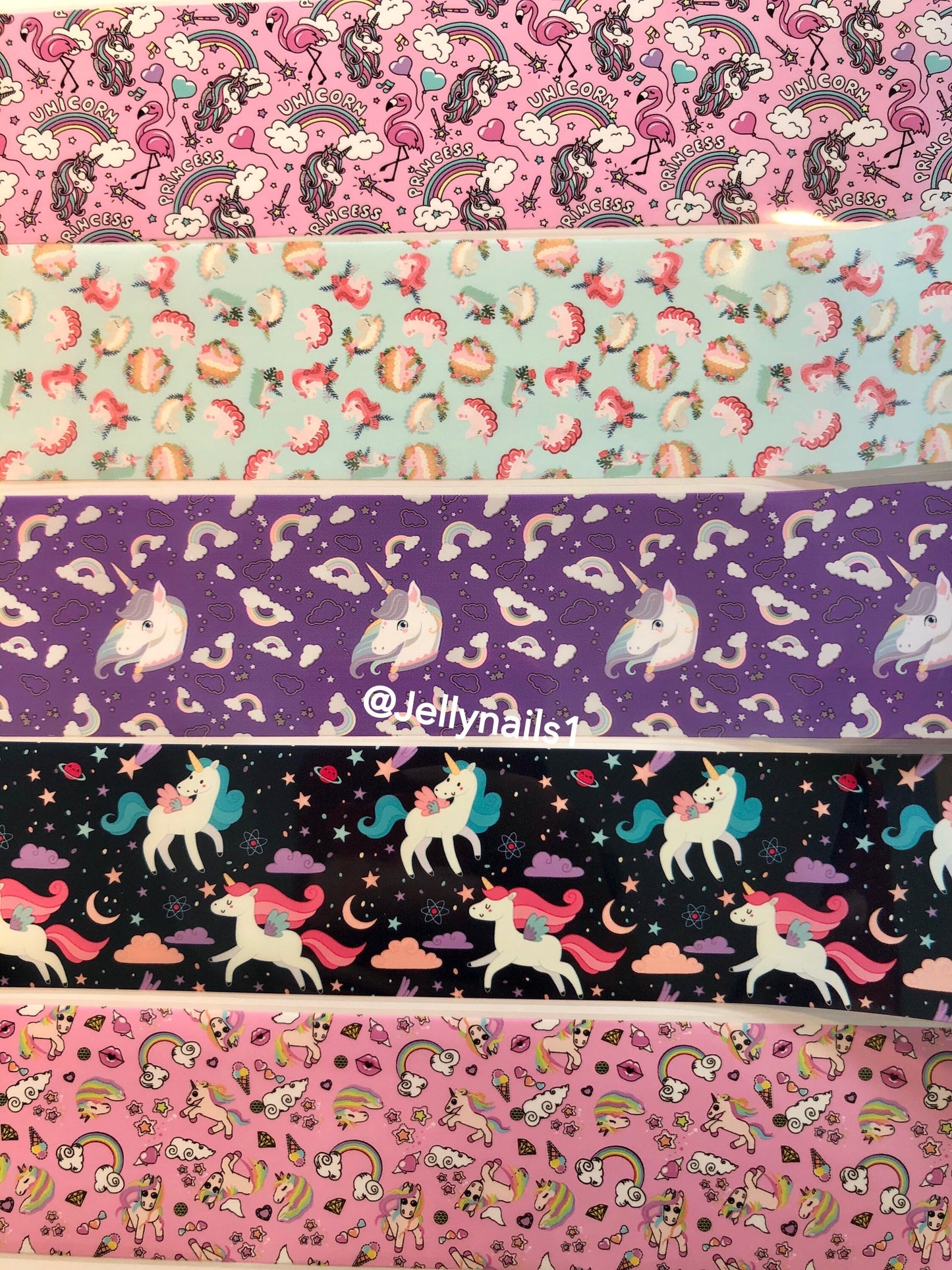 Unicorn,  rainbows and ice cream Designs patterns nail transfer foils decals In a box for trending nail art supplies