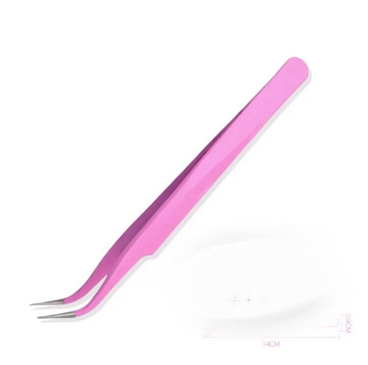 Slightly Curved HRC 40 Tweezers Pink Color Anti Magnetic Stainless Steel