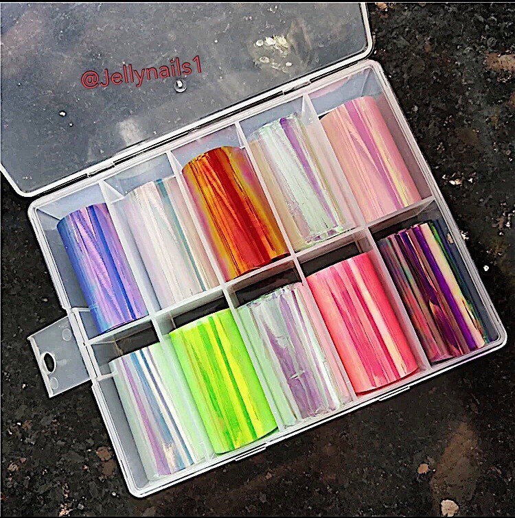 Aurora,mirror effect, mermaid color foils nail transfer In a box for trending art supplies