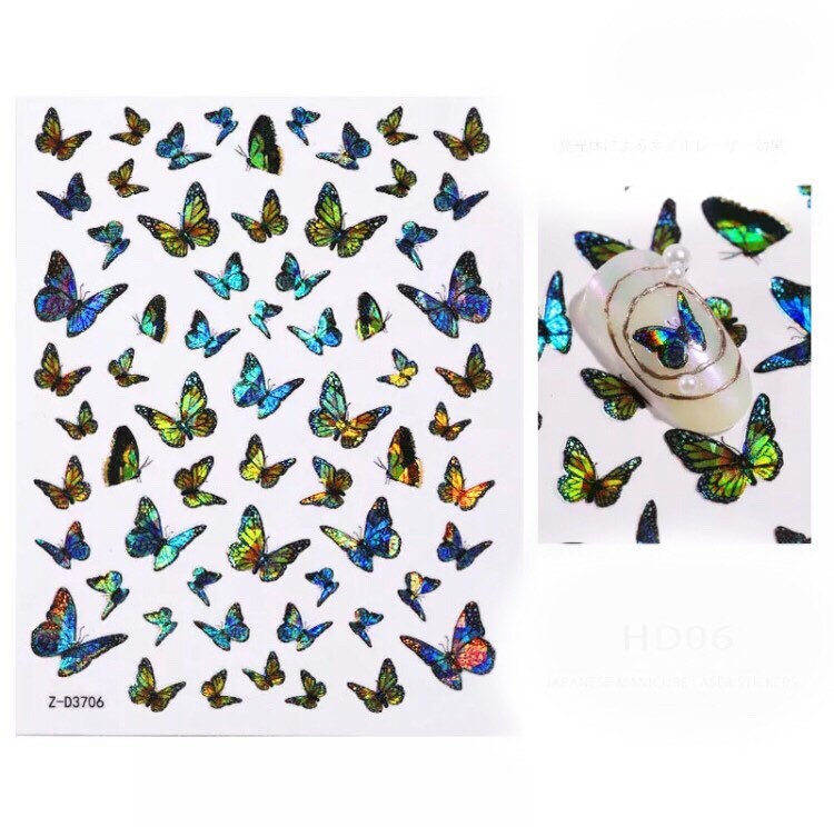 2 sheets butterfly holographic design nail decals self adhesive stickers for trending fashion nail art supplies