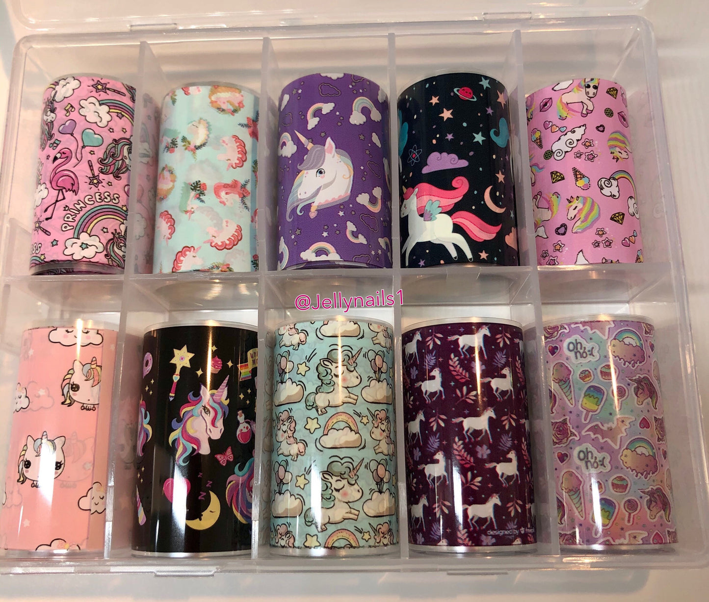 Unicorn,  rainbows and ice cream Designs patterns nail transfer foils decals In a box for trending nail art supplies