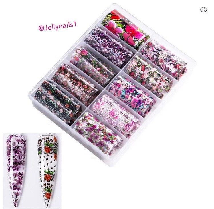 Tropical flowers translucent Designs patterns nail transfer foils decals In a box for trending nail art supplies