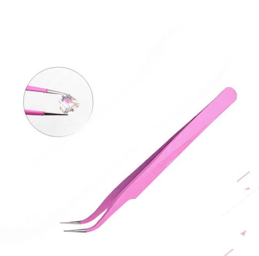 Slightly Curved HRC 40 Tweezers Pink Color Anti Magnetic Stainless Steel