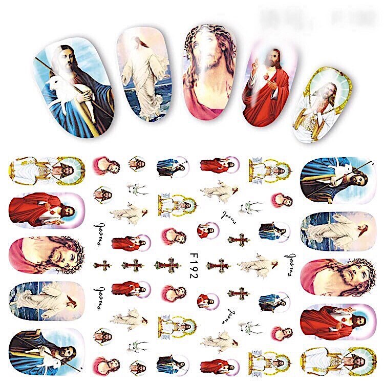 Jesus, & crosses nail decals self adhesive 1 sheet of stickers for trending nail art supplies