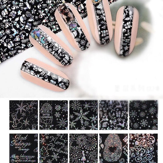 Christmas theme 10 prints designs patterns of in black nail transfer foils decals