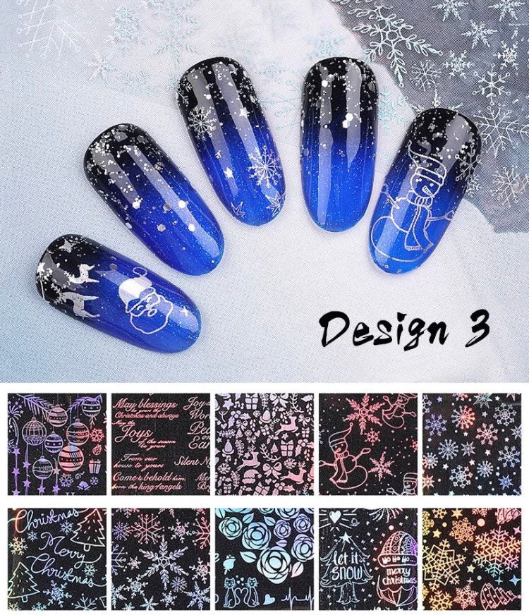 Christmas theme 10 prints designs patterns of in translucent nail transfer foils decals