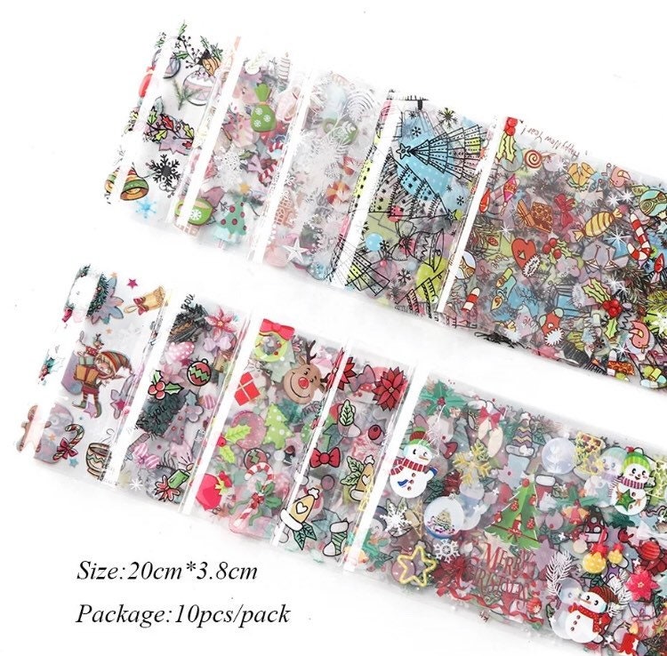 Christmas theme 10 prints box 2 in translucent nail transfer foils