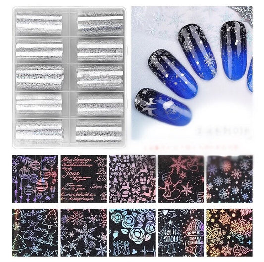 Christmas theme 10 prints designs patterns of in translucent nail transfer foils decals