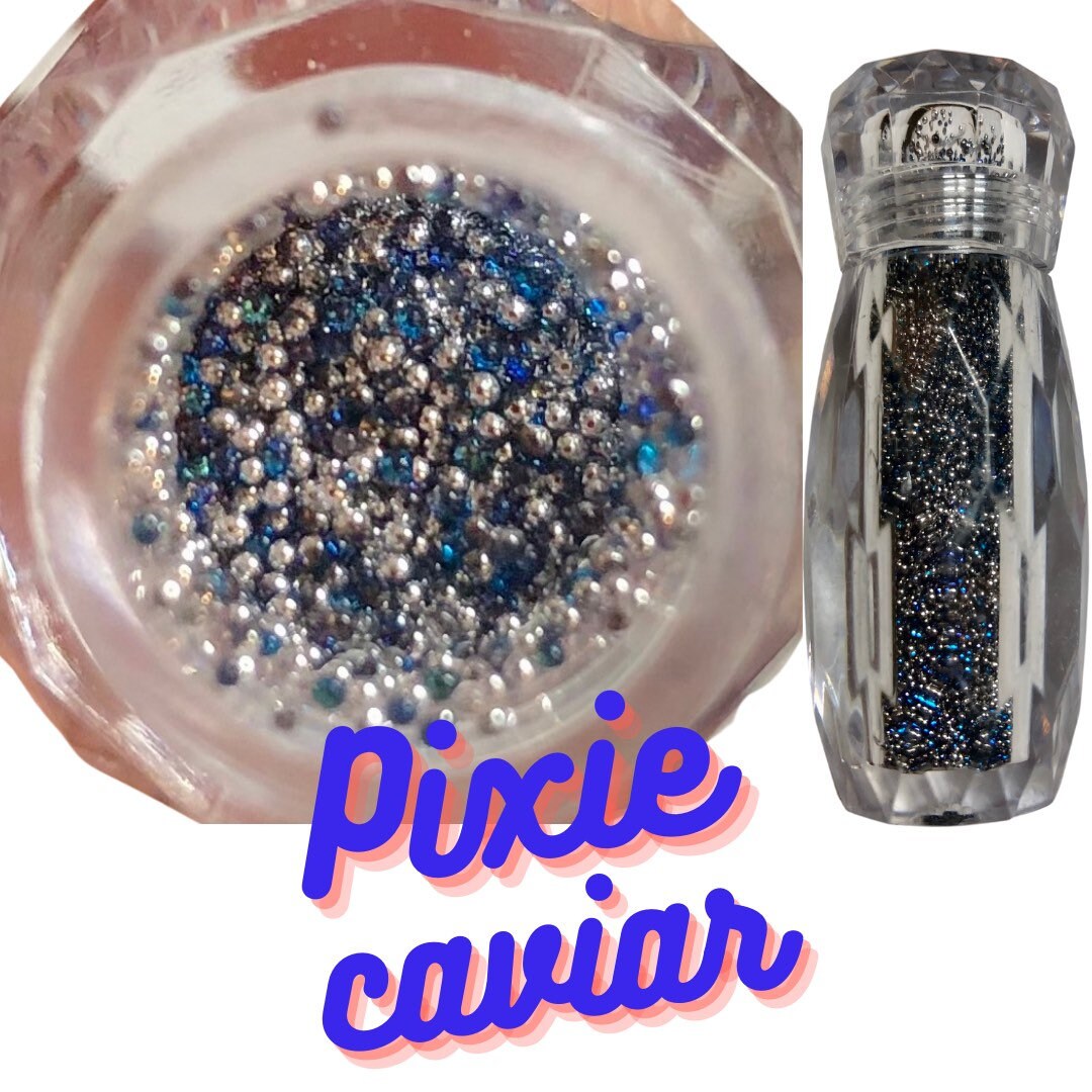 Pixie caviar blue & silver color round beads