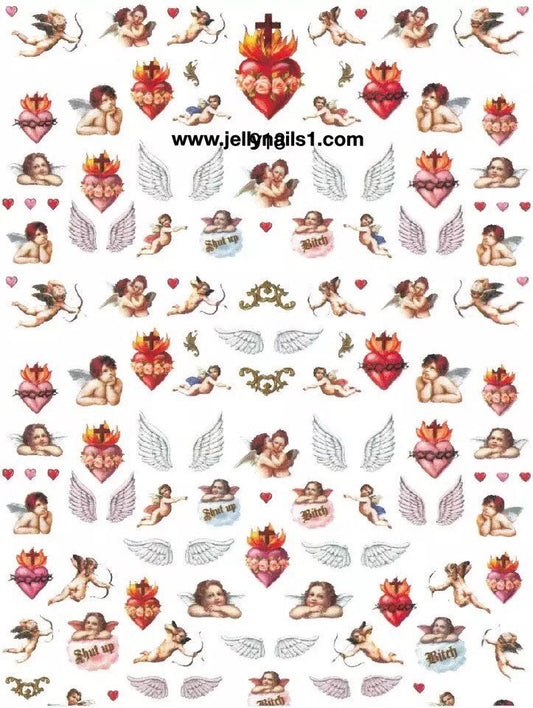 Angel wings sacred heart nail decals self adhesive 1 sheet of stickers for nail art supplies