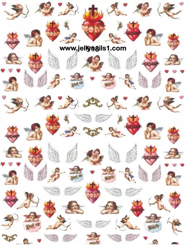 Angel wings sacred heart nail decals self adhesive 1 sheet of stickers for nail art supplies