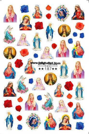 Mother Mary & roses  nail decals self adhesive 1 sheet of stickers for trending nail art supplies