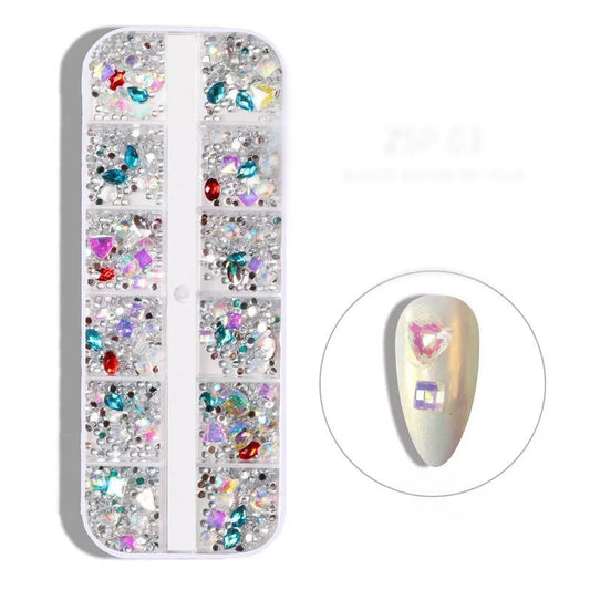 Rhinestone crystals and shapes assortment alloy nail 3D art box #1