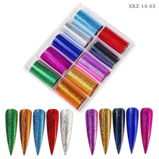 Glitter holographic prints solid color nail transfer foils decals