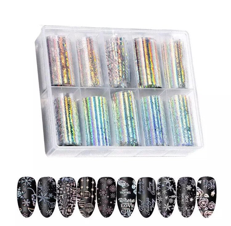 Christmas theme 10 prints designs patterns of in translucent nail transfer foils decals