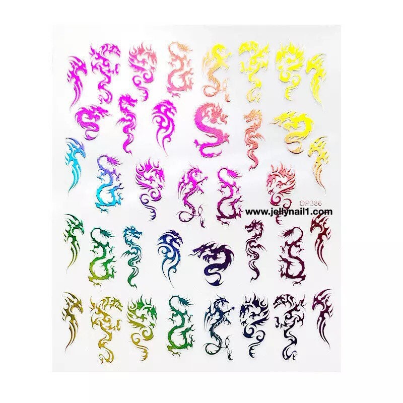 Dragons metallic design nail decals self adhesive 1 sheet of stickers for trending fashion nail art supplies