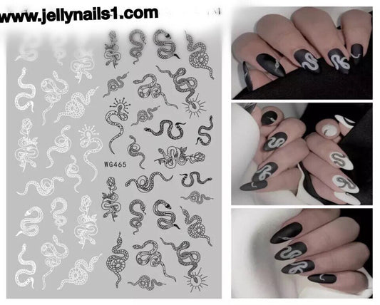 Snakes black & white design nail decals self adhesive 1 sheet of stickers for trending fashion nail art supplies