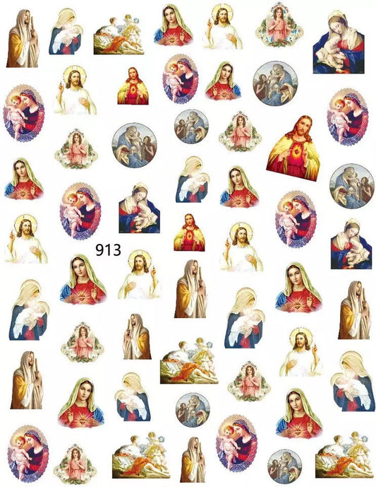 Jesus, Mary Renaissance nail decals self adhesive 1 sheet of stickers for trending nail art supplies