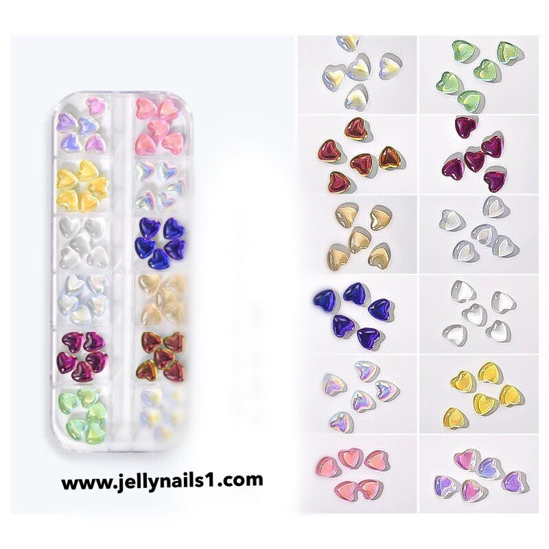 Hearts shapes acrylic aurora pastel colors  nail 3D art.