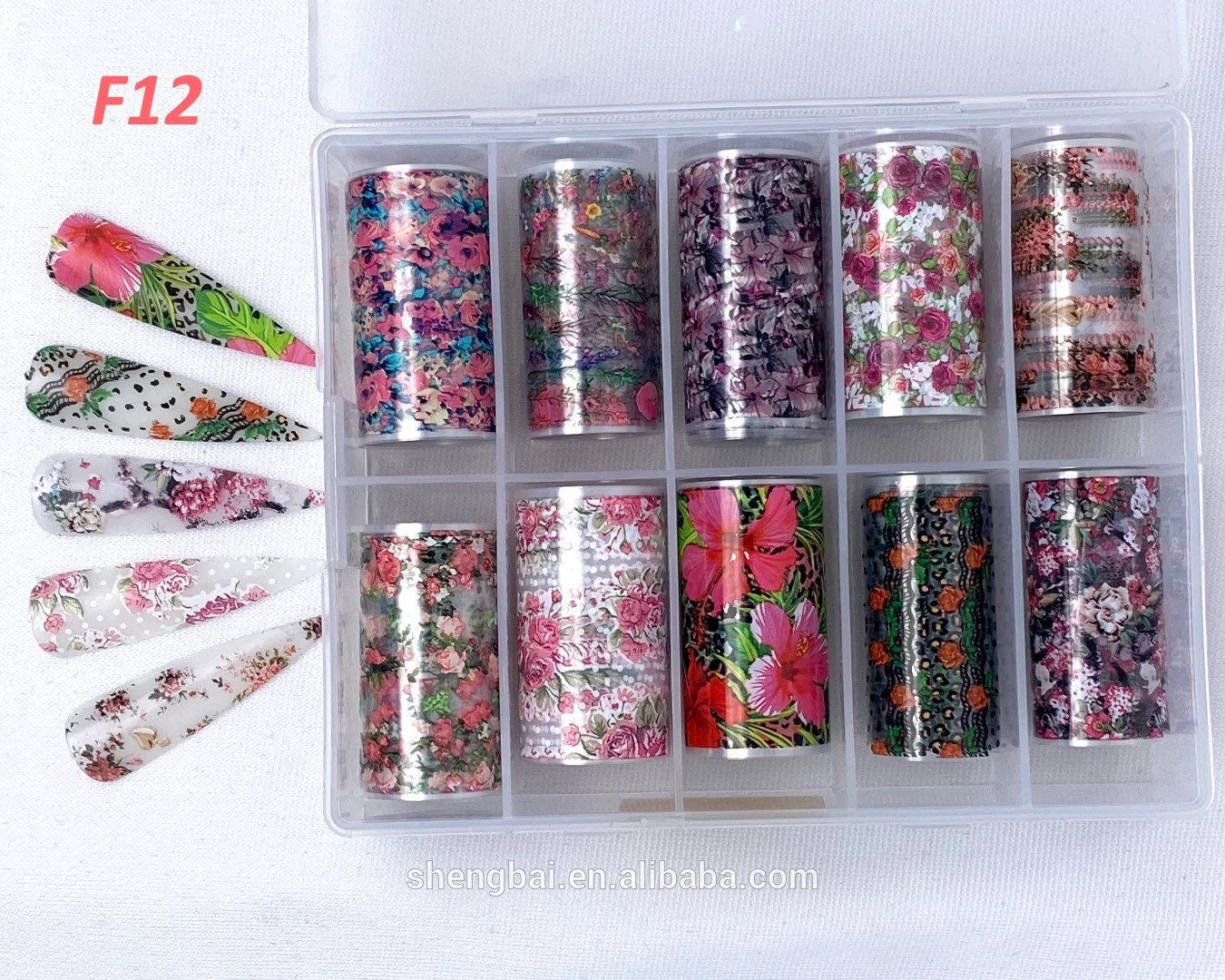 Tropical flowers translucent Designs patterns nail transfer foils decals In a box for trending nail art supplies