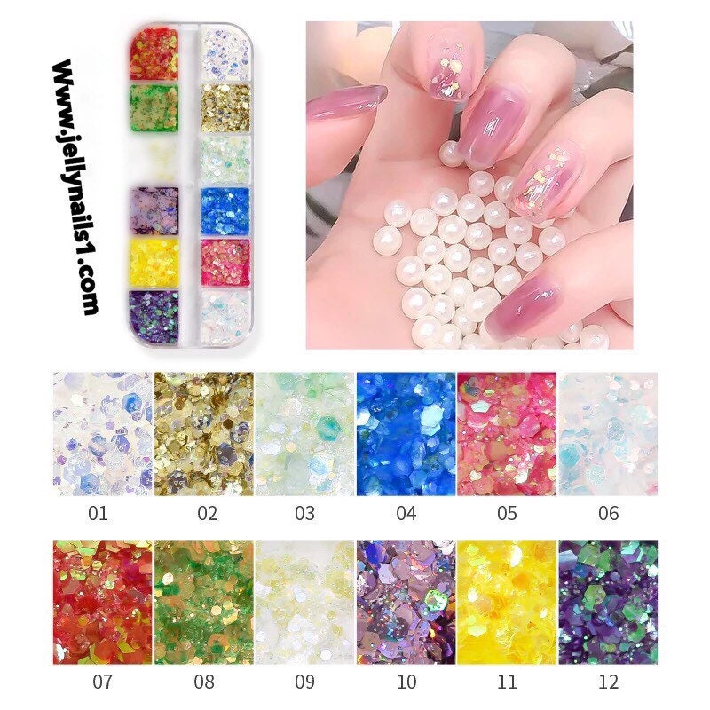 Iridescent unicorn skin glitters in box nail art