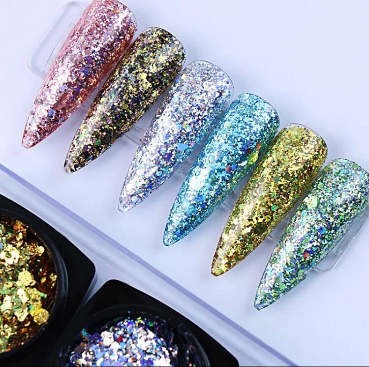Unicorn glitter Iridescent skins in box nail art