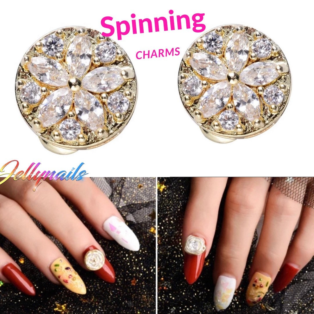 2 pcs rotating spring zircon nail jewelry charms 3D Decoration