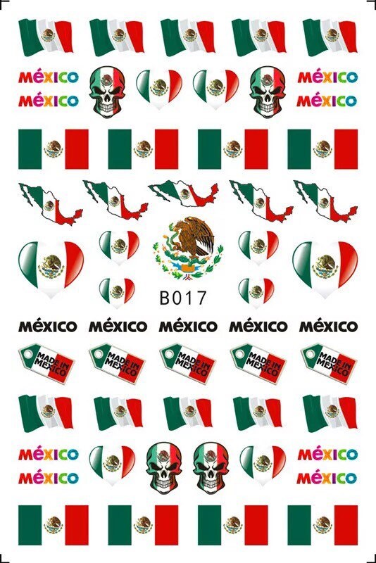 Mexico flag stickers self adhesive 1 sheet nail art supplies