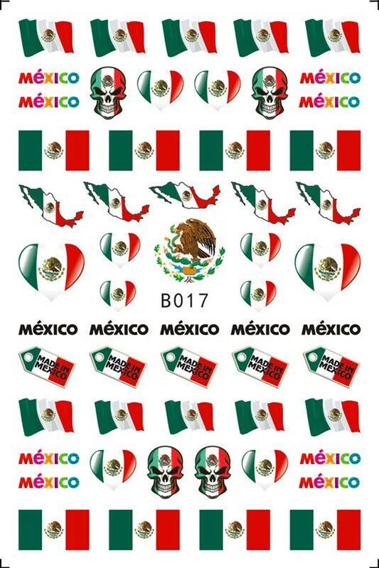 Mexico flag stickers self adhesive 1 sheet nail art supplies