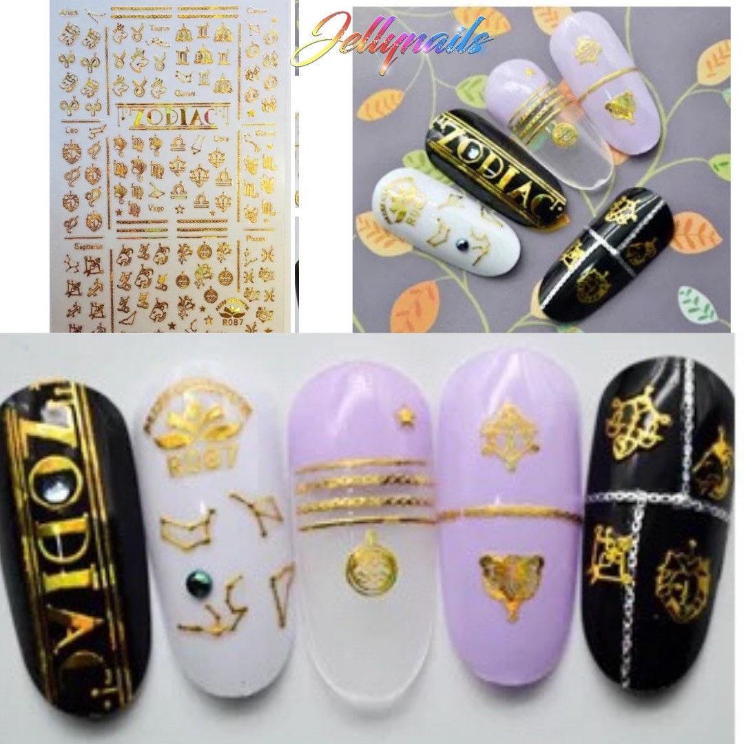 Gold Zodiac horoscope signs foil rise decals stickers nail art