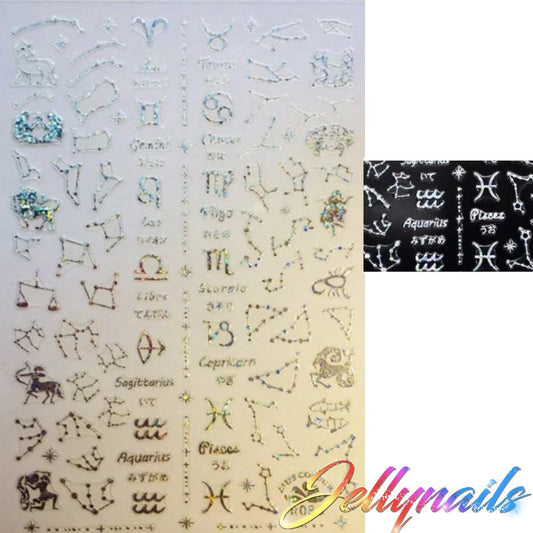 Silver Astrology horoscope signs foil rise decals stickers nail art