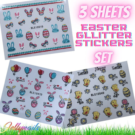 Glitter Easter nail stickers decals set of 3