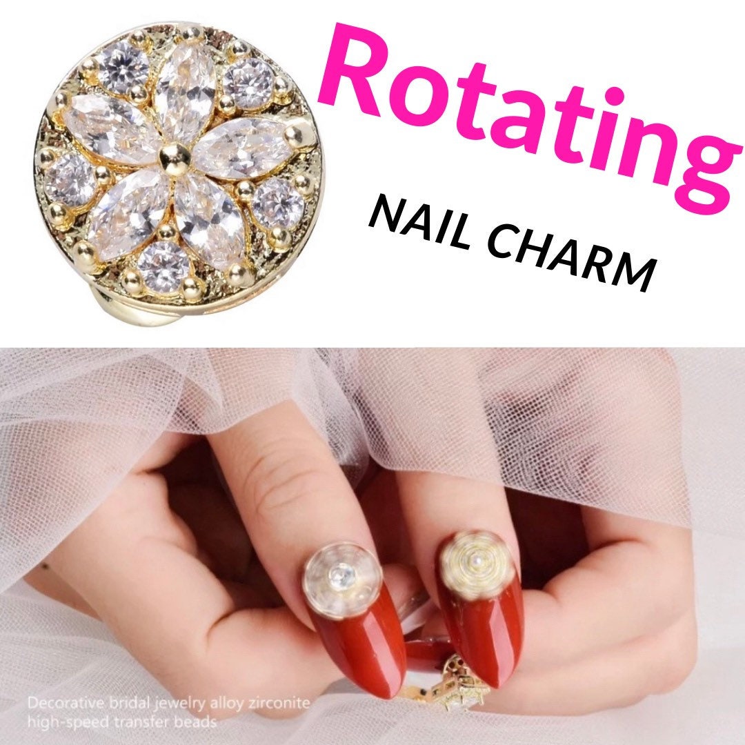 2 pcs rotating spring zircon nail jewelry charms 3D Decoration