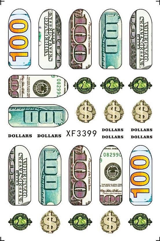 Hundred dollar bill stickers self adhesive 1 sheet nail art