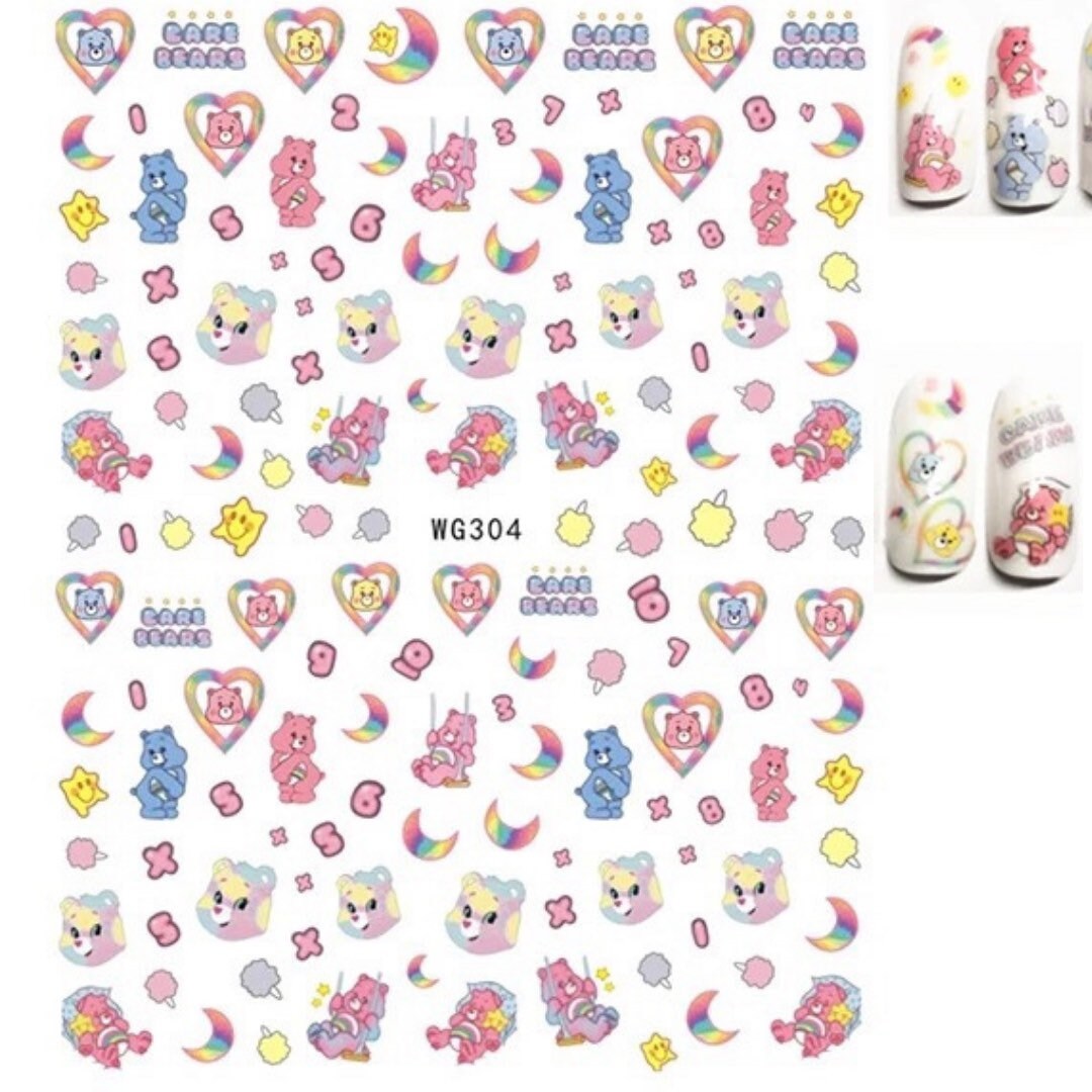 Caring Bears decals self adhesive 1 sheet of stickers for trending nail art supplies