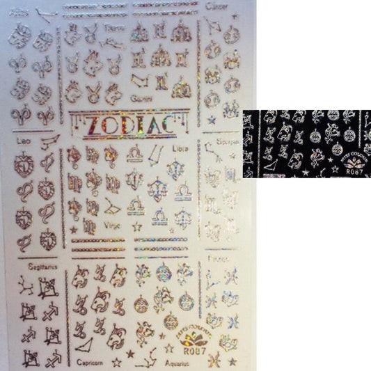 Silver Zodiac horoscope signs foil rise decals stickers nail art