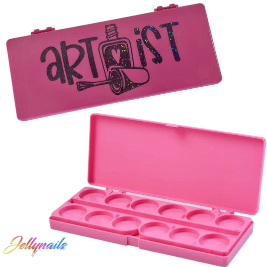 Nail artist case palette Dark cherry print & Pink Color rhinestone, paints holder