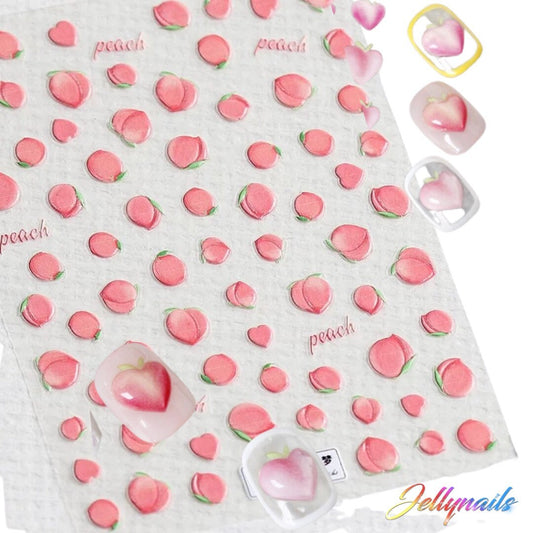 Peaches embossed 3D nail decals self adhesive 1 sheet of stickers for trending fashion nail art supplies