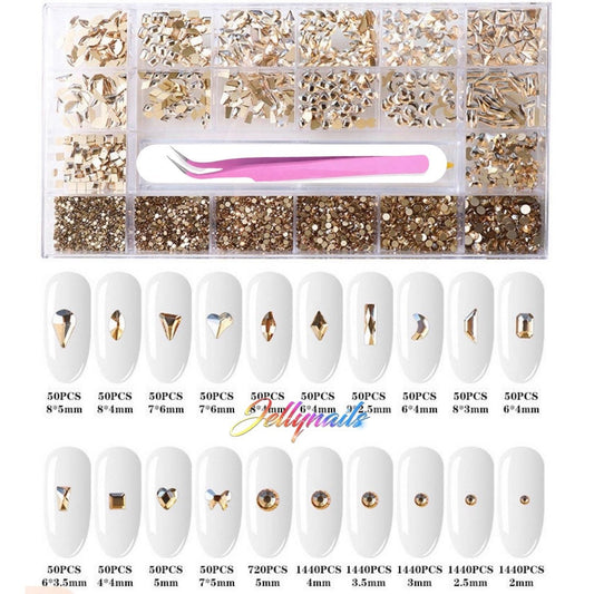 8620pcs Champagne flat back crystals rhinestone with gel adhesive & cluster adhesive