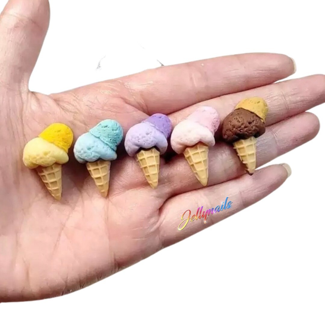 Kawaii Ice cream scoops cones mix cabochons 5 pcs 3D nail art