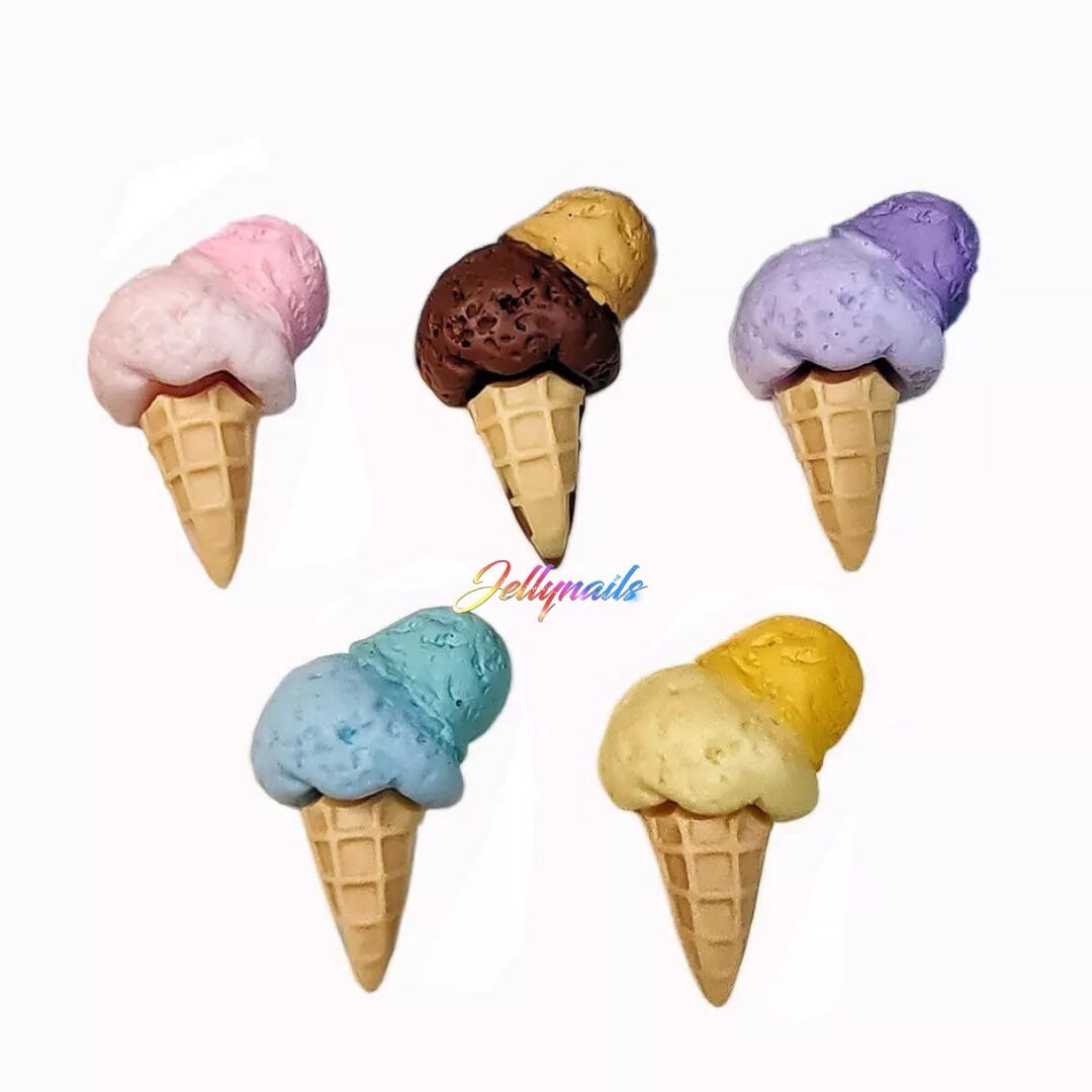 Kawaii Ice cream scoops cones mix cabochons 5 pcs 3D nail art