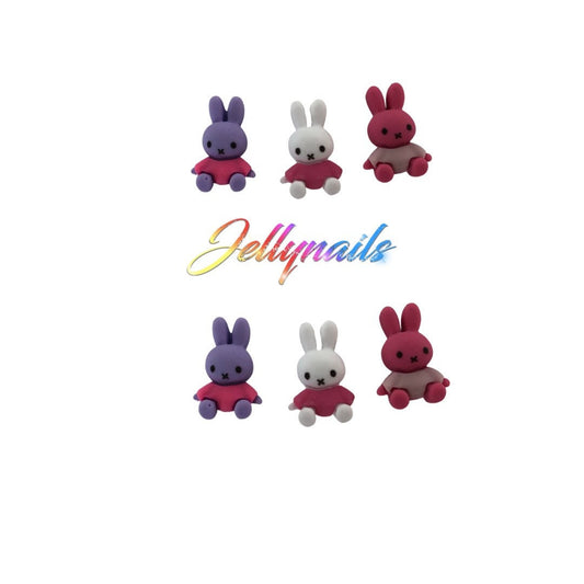 Kawaii colorful bunnies charms 6 pcs 3D nail art