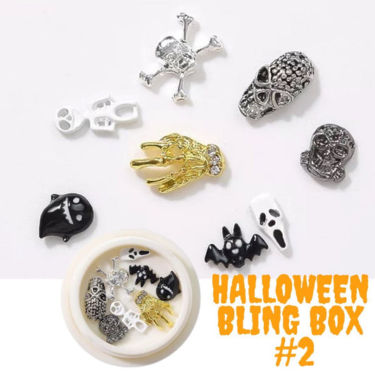 Halloween bling box 2 skulls nail art Jewelry crystals alloy 3D Decoration