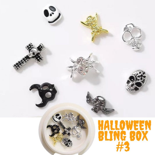 Halloween bling box 3 skulls nail art Jewelry crystals alloy 3D Decoration