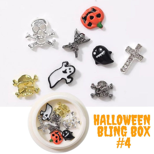 Halloween bling box 4 skulls nail art Jewelry crystals alloy 3D Decoration