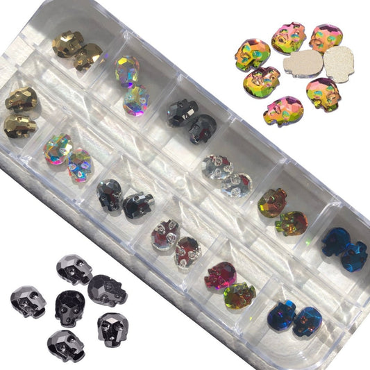 Halloween skulls nail art  12 colors in container crystals stones 3D Decoration