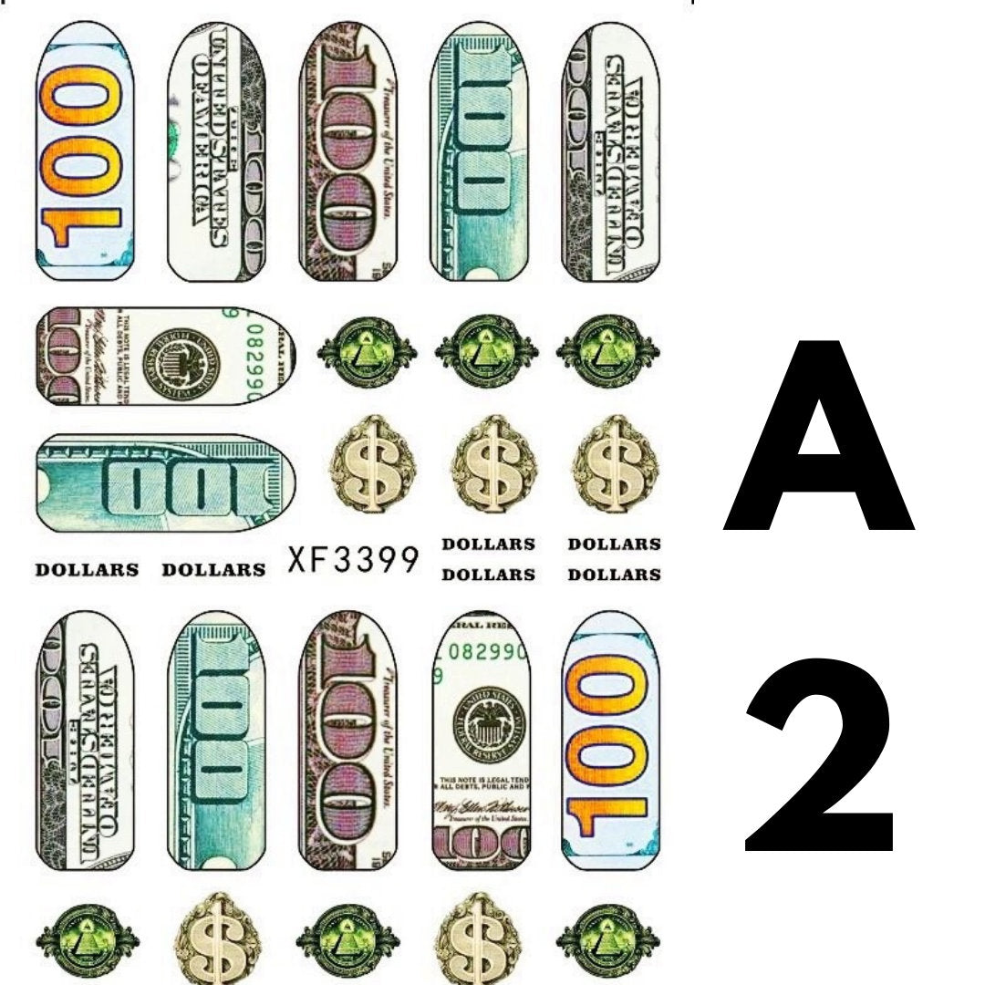 Money dollars nail decals self adhesive 1 sheet of stickers for trending fashion nail art supplies