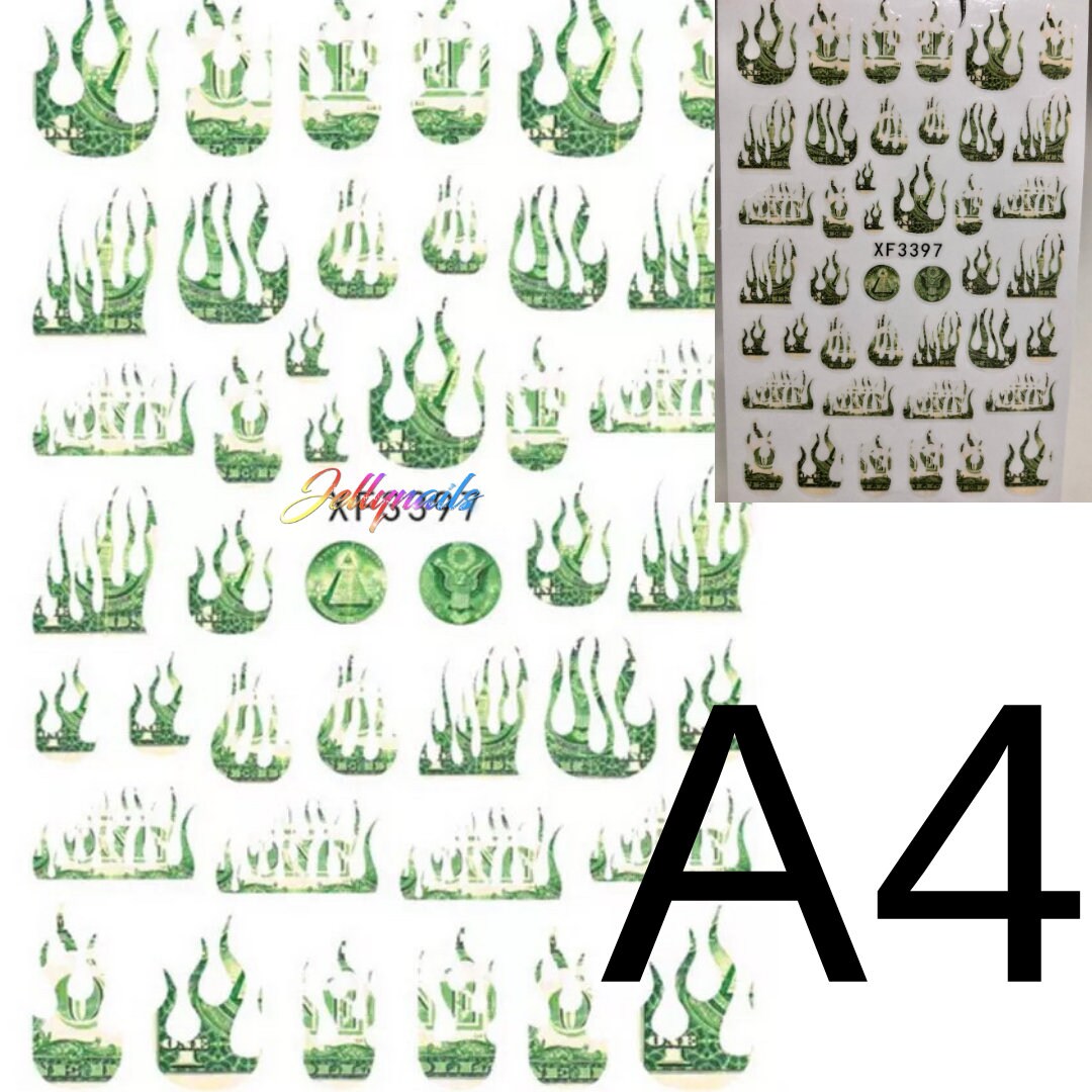 Money dollars nail decals self adhesive 1 sheet of stickers for trending fashion nail art supplies