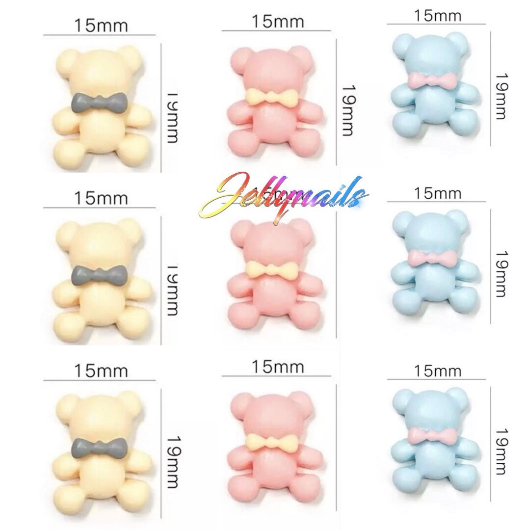 Pastel bears silhouette cabochons 9 pcs kawaii charms 3D nail art baby bears