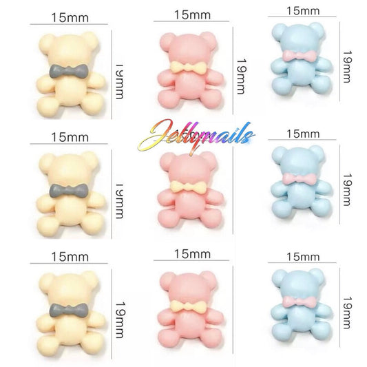 Pastel bears silhouette cabochons 9 pcs kawaii charms 3D nail art baby bears